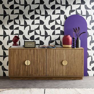 Sweeek Exotic 4-door Mango Wood Effect Sideboard Grooved 180cm in Brown