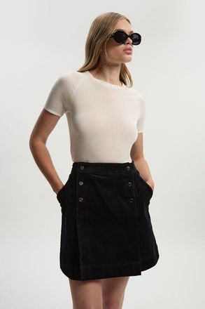 Karen Millen Womens Cord Button Pleat Detail Mini Skirt - Black Cotton - Size 16 UK