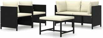 vidaXL Set De Muebles De Jard&iacute;n 5 Pzas Y Cojines Rat&aacute;n Sint&eacute;tico Negro Vidaxl