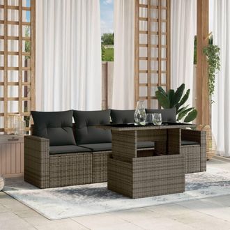 vidaXL Juego De Sof&aacute;s Jard&iacute;n Con Cojines 5 Pzas Rat&aacute;n Sint&eacute;tico Gris Vidaxl