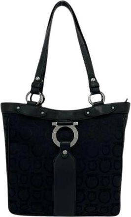 Ferragamo Pre-owned Gancini Canvas Leather Handbag - Dames - Vintage Shopper - Zwart - ONE Size - Leer - Vintage