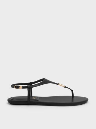 Charles & Keith Leather T-Bar Thong Sandals