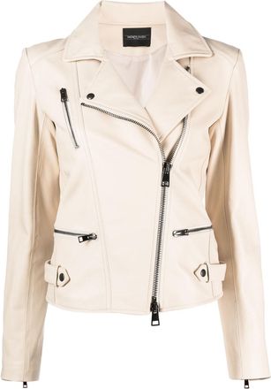 Simonetta Ravizza zip-up leather biker jacket - women - Sheepskin/Goat Skin/Acetate/Polyester - 38 - Neutrals