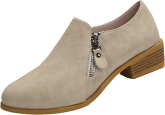 Generic Fashion Thick Bottom Chunky Heel Womens Boots Breathable Fashion Round Head Chunky Heel Womens Shoes Plaid Panel Flat Boot (Khaki, 7.5)