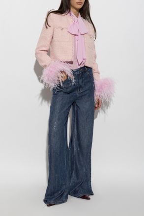 Self Portrait Tweed Blazer With Lurex Thread And Sequins, Womens, Pink