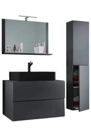 MID.YOU Mid.you Badezimmer, Anthrazit, Glas, Keramik, Holzwerkstoff, 4-teilig, 2 Fächer, 2,2 Schubladen, 114 cm, hängend, individuelle Inneneinteilung, Spiege