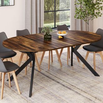 IDMarket Idmarket - Alix Mesa De Comedor Redonda Extensible 4-10 Personas Hawkins Madera Oscura Y Pata De Ara&ntilde;a Negra 110 - 200 Cm
