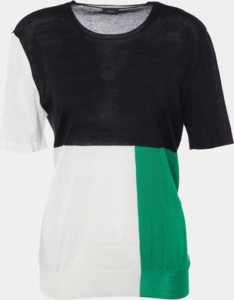 Joseph Color Block Cotton Knit Lightweight Sweater