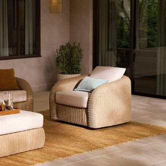 Castlery Outdoor Swivel Lounge Chair - White/Beige for Women