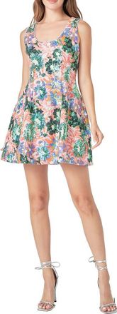 endless rose Floral Sequin Minidress in Orange Multi at Nordstrom, Size X-Small