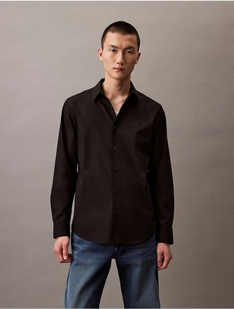 Calvin Klein Mens Classic Stretch Button-Down Shirt - Black - M