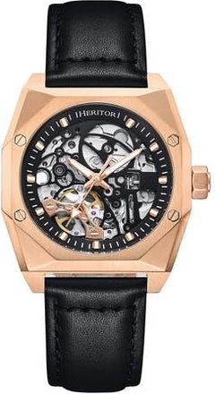 Heritor Elliott Leather-Band Watch in Rose Gold/black at Nordstrom