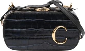 Chlo&eacute; Pre-owned Cross Body Bags, female, Black, Size: ONE SIZE Pre-owned Croc Embossed Satchel