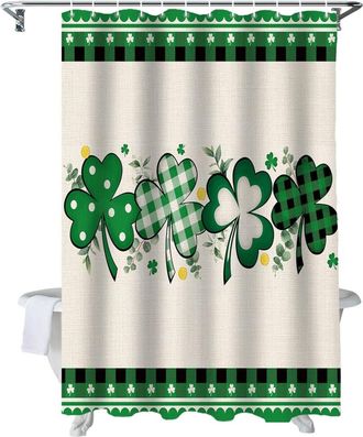 OEM Cortina De Ducha Para El D&iacute;a De San Patricio, 72x72 Pulgadas, Estampado De Tr&eacute;boles Verdes, Impermeable, Con Ganchos - Compatible Con Barras De Cortin