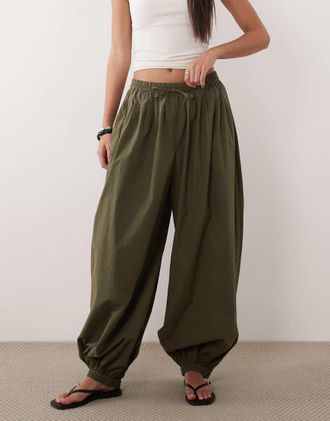 Arket Pantaloni a palloncino in puro cotone kaki-Verde