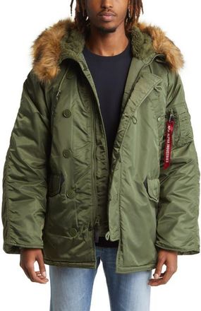 Alpha Industries Alpha N-3B Water Resistant Parka with Removable Faux Fur Trim in Sage at Nordstrom, Size Xx-Large