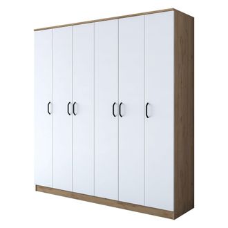 Dmora Armario Grande Postua, Guardarropa Dormitorio Perchero, 14 Estantes, Puertas Batientes, 180x191h Cm Blanco
