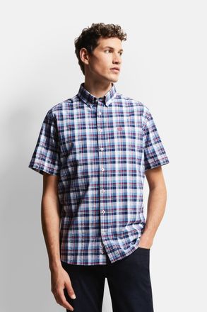 Bugatti Kurzarmhemd BUGATTI, Herren, Gr. S, Normalgr&ouml;ssen, blau (marine), 100% Baumwolle, normal, Hemden Kurzarmhemd, mit Karomustern