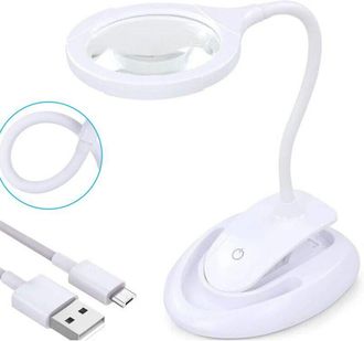 OEM Lupa Con Luz - Aumento 5x Y 10x - Soporte De Pinza Y Base Pesada - Led Recargable Por Usb - 3 Niveles De Brillo - Para Costura Joyer&iacute;a Electr&oacute;nica - 1