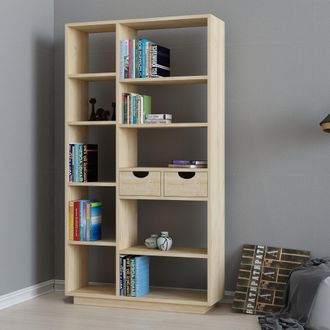 Dmora Librer&iacute;a Imer, Biblioteca 8 Estantes, 2 Cajones, Instalaci&oacute;n Libre, 80x25x189h Cm Roble Marr&oacute;n