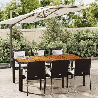vidaXL Set De Comedor De Jard&iacute;n 7 Pzas Y Cojines Rat&aacute;n Sint&eacute;tico Negro Vidaxl