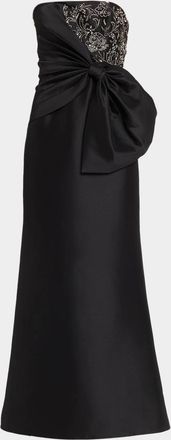 Aidan Mattox Mikado Bow-Detail Embroidered Strapless Gown