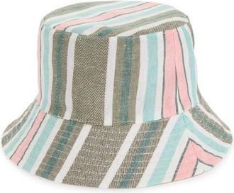 Open Edit Stripe Colorblock Bucket Hat in Olive Green Multi at Nordstrom, Size Large/x-Large