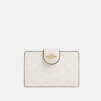 Coach Womens Medium Corner Zip Wallet in Signature Canvas - White - One Size
