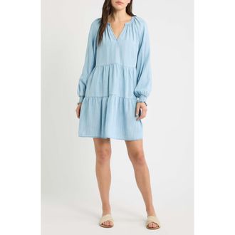 Vineyard Vines Tessa Long Sleeve Chambray Dress in Light Acid Wash at Nordstrom, Size Xx-Small