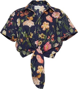 Cara Cara Top Asbury a fiori con nodo sul davanti - Blu