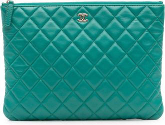Chanel Pre-owned Womens Quilted Leather Clutch - Teal - One Size