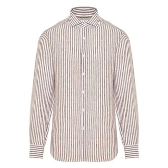 Barba Casual Shirts, male, Brown, XL, Striped Linen Shirt Made in Italy