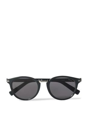 Ermenegildo Zegna Round-Frame Acetate and Gunmetal-Tone Sunglasses