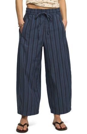 Lucky Brand Stripe Cotton Blend Barrel Leg Pants in Blue Stripe at Nordstrom, Size Xx-Large