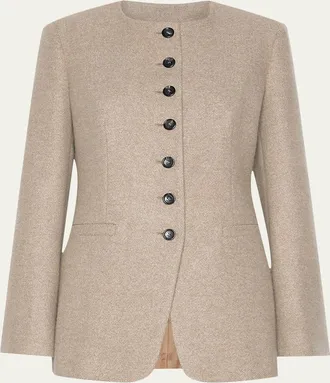 Max Mara Wool Single-Breasted Collarless Jacket