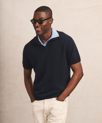 Naadam Lightweight Cashmere Short Sleeve Polo in Navy at Nordstrom, Size Xx-Large