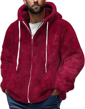 Generic Plus Size Fleece Jackets Mens Full Zip,Fluffy Sherpa Lightweight Hooded Mens Fleece Jacket,Warm Comfy Loose Fit Casual Winter Coat,Daily Lounge Work T
