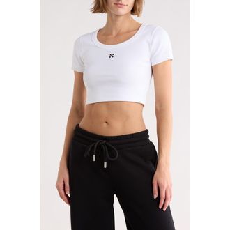 Off-white Ribbed Crop T-Shirt in Bright White at Nordstrom Rack, Size X-Large