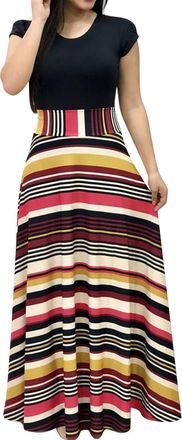 Generic Summer Dresses for Women Maxi Boho Dresses Vintage Floral Print Cocktail Dress Short Sleeve Casual Sunflower Print Bohemian Long O Neck High Waist A-L