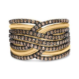 House of Brilliance 10K Yellow Gold Plated Silver 1.0 Cttw Champagne Diamond Multi Row Cross Over Band Ring in Yellow Gold Over Silver at Nordstrom