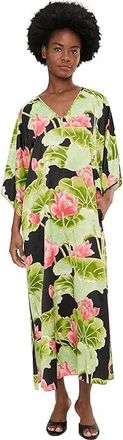 N by Natori Ascendant Lotus Printed Satin Butterfly Caftan Womens Jumpsuit & Rompers One Piece Black : L (Womens 14-16)