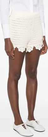 Chlo&eacute; Ruffled Cotton Knit Shorts - Cream