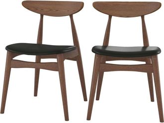 Rendez-Vous D&eacute;co Conjunto de 2 sillas de cuero sint&eacute;tico negro y madera de caucho