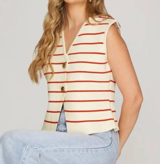 She + Sky Harbor Sleveless Stripe Knit Vest In Red