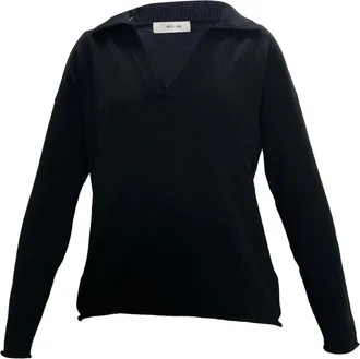 IRIS & INK Collared V-Neck Sweater in Black Wool