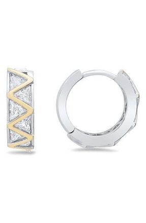 Queen Jewels Two-Tone Cubic Zirconia Zigzag Huggie Hoop Earrings in Silver/Gold at Nordstrom Rack