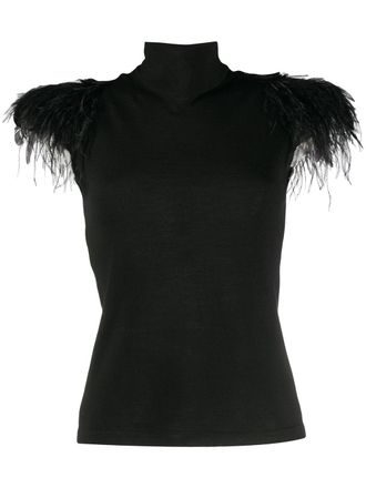Alberta Ferretti feather trim top - Black