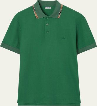 Burberry Mens Eddie Check-Trim Cotton Polo Shirt
