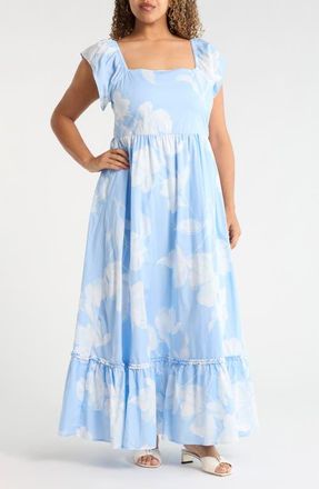 Sugarlips Afina Smocked Floral Maxi Dress in Baby Blue/Multi at Nordstrom, Size 1 X