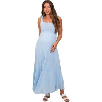 Pinkblush Textured Knit Shoulder Tie Midi Dress in Light Blue at Nordstrom, Size Small